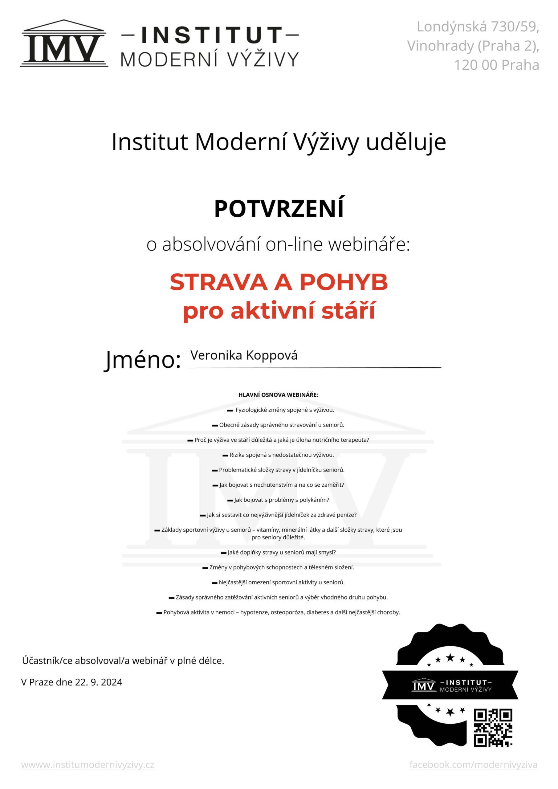 Certifikát aktivní stáří