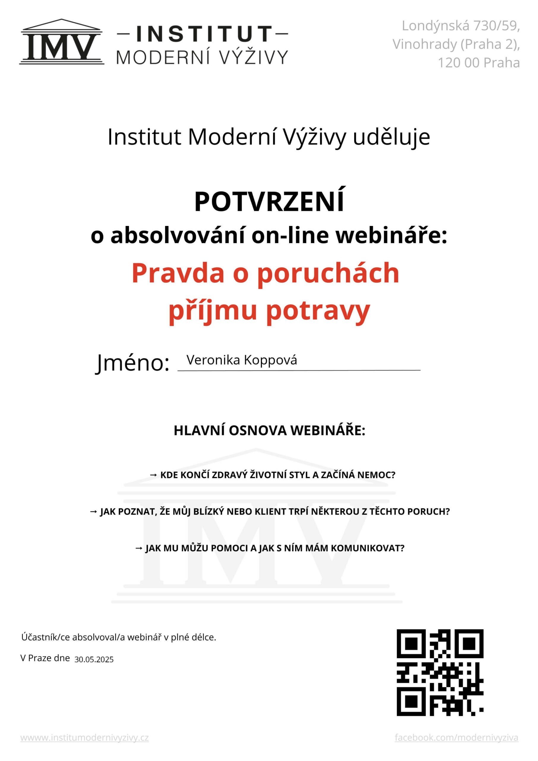 Certifikát poruchy příjmu potravy