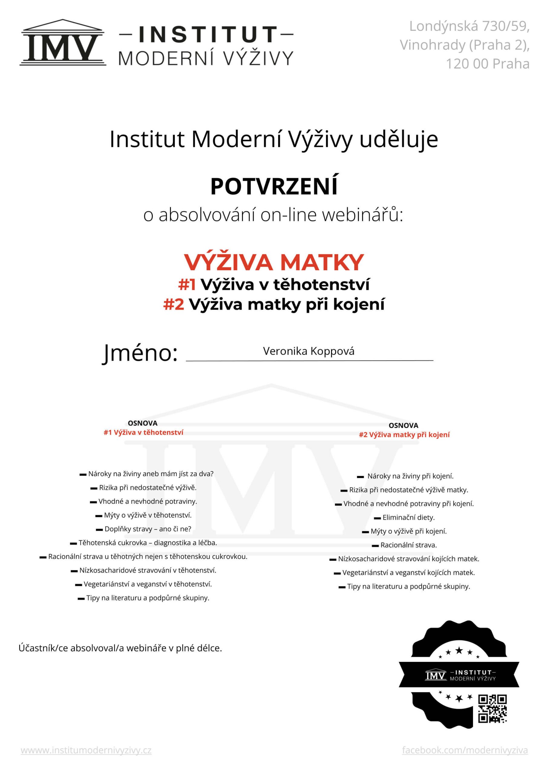 Certifikát výživa v těhotenství